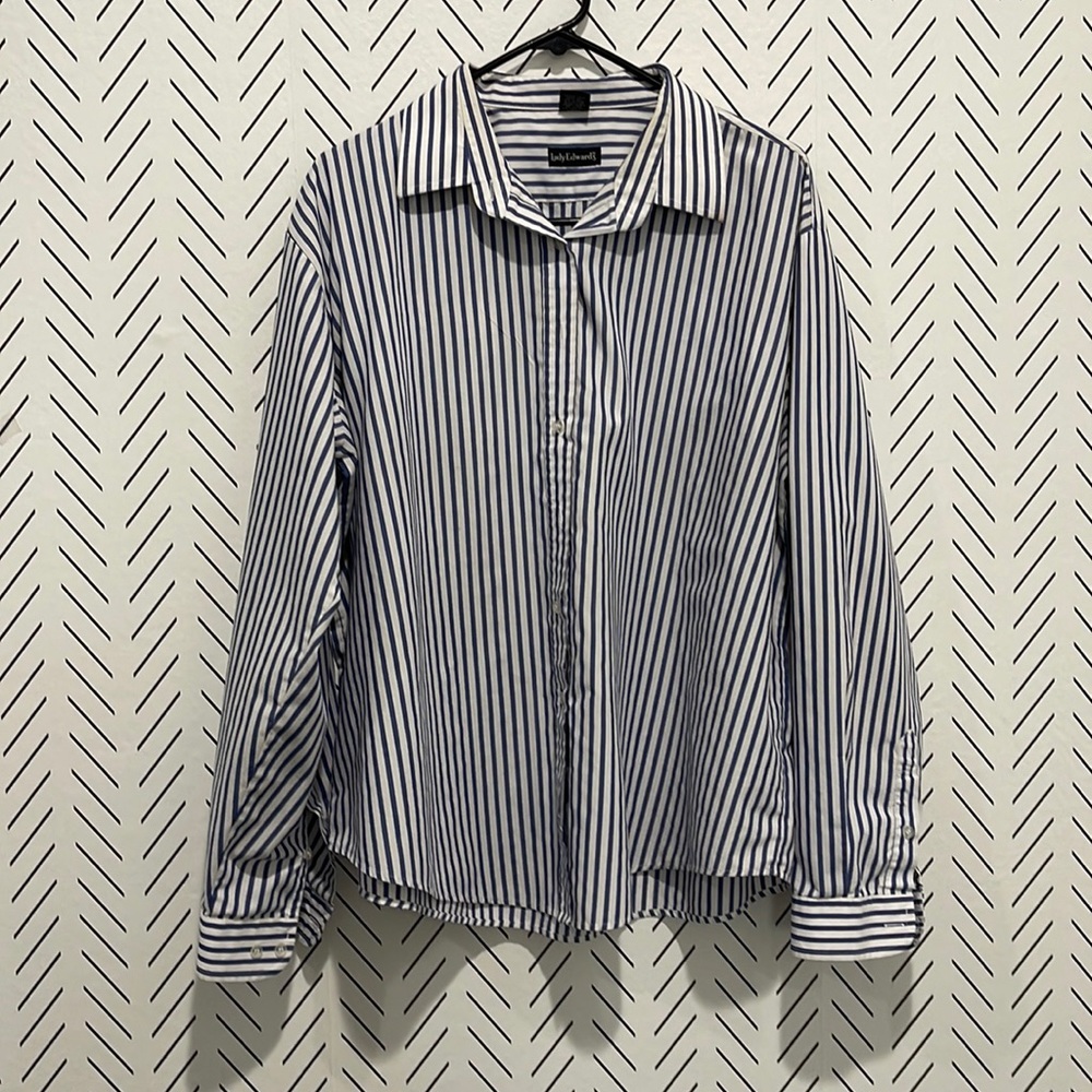 Lady Edwards Striped Button Down Shirt, XL, Coastal, Blue, White.